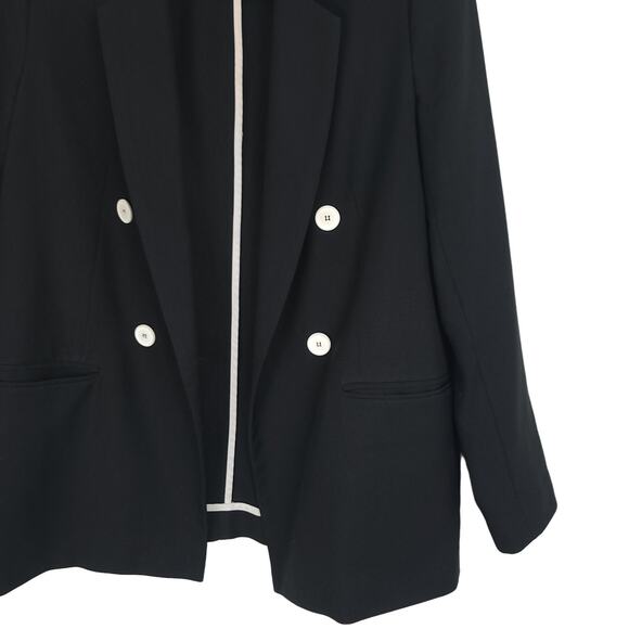 River Island Double Breast Blazer Jacket Black w/ White Button Contrast, Size 14 - Picture 10 of 12